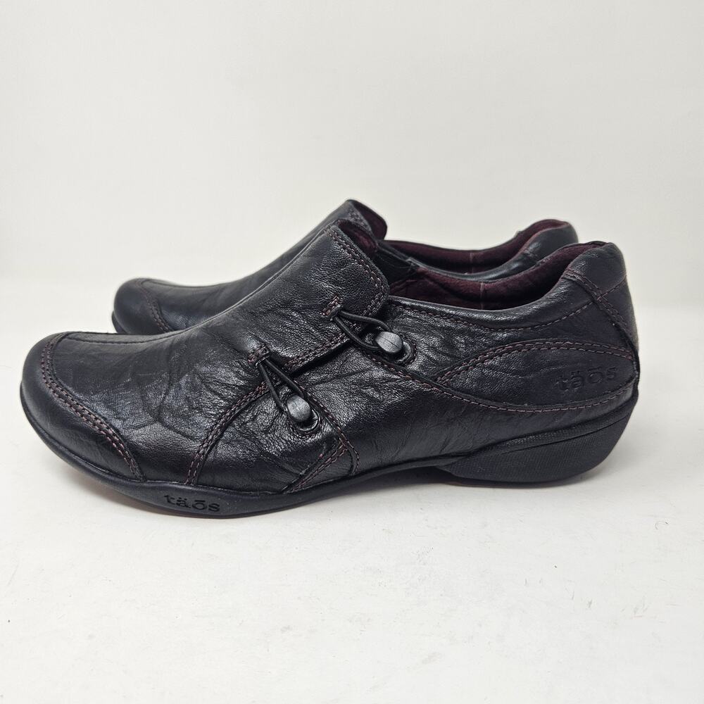 Taos Womens 6 36 Black Leather Slip On Loafers Shoes S4